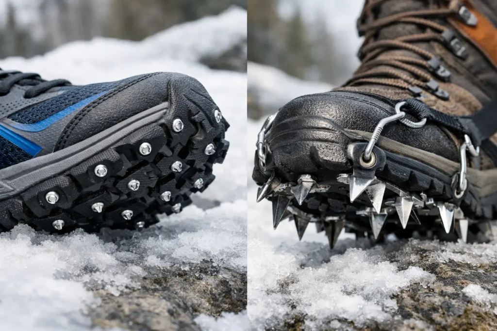 Screw In Spikes vs Crampons for Winter Footing